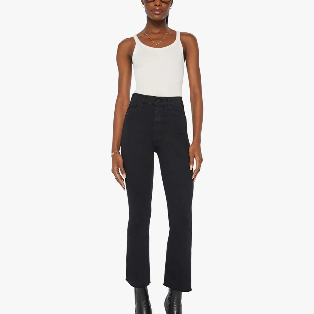 Mother The Hustler Ankle Fray black denim jeans